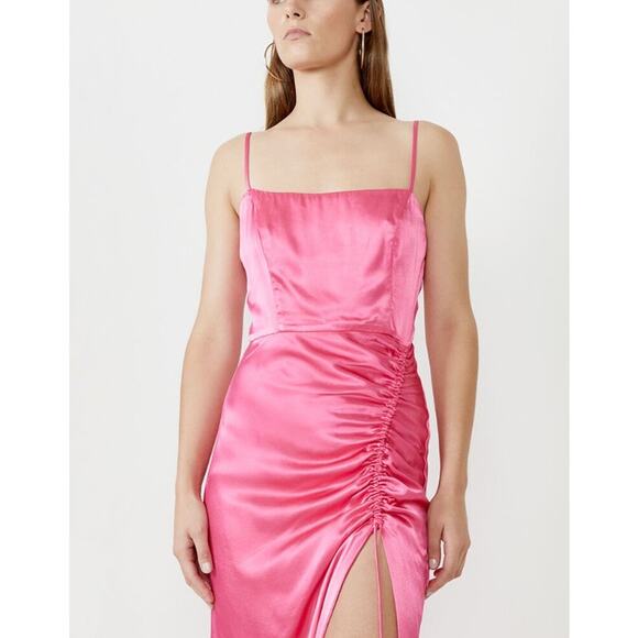 BARDOT Women's Zadie Midi Dress XS US 4 Raspberry Pink Satin Ruched NWT - Picture 2 of 16